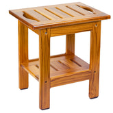 Utoplike teak shower stool with two-tier shelf for organized essentials