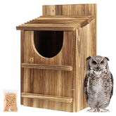 UUMENHA durable cedar owl house front view, ideal outdoor nesting shelter.