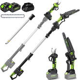 V-MODEST 4-in-1 pole saw assembly for versatile pruning on tall branches.