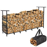 Vailge firewood rack outdoor 8ft front view showcasing tidy, ready-to-burn logs