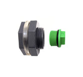 Van Enterprises drain valve plug kit with 3/4 bulkhead adapter for rain barrels, enabling easy draining