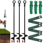 VASGOR heavy-duty 18-inch tree stakes supporting a young tree against wind conditions