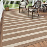 Vaukki 5x8 striped outdoor rug front view, durable and waterproof for patios and decks.