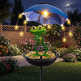 Vbioa solar bird feeder frog garden decor attracts birds and adds color to your yard.