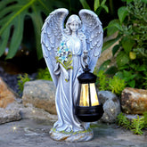 VChymm Solar Angel outdoor statue glows at night, adding whimsical charm to your garden.