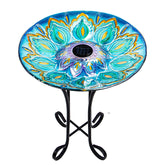 VCUTEKA Glass Bird Bath 18in bowl with decorative garden charm for birds.