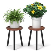 Vecxoty espresso wood plant stand set, 16.7-inch tall, ideal for duo display in living spaces.