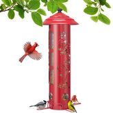 Veehoo Squirrel-Proof Bird Feeder outdoors with a metal build deters squirrels using weight-activated perches.