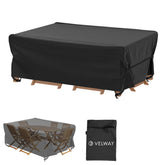 Velway patio table and chairs cover with windproof buckles protects outdoor furniture from gusts.
