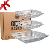 Vencino 3-pack grill baskets large on grill with raised edges for secure vegetables