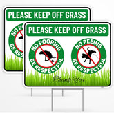 Venicor no-poop-sign-stake-12x9 with bold letters deters dogs from lawn.