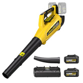 VERVEWAVE cordless blower with dual 5.0Ah batteries showing extended runtime for large yards