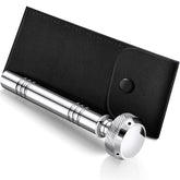 Vesici pocket holy water sprinkler with leather case for ceremonial blessings.