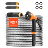VEVOR garden hose metal 150ft unrolling for easy setup and flexible handling.