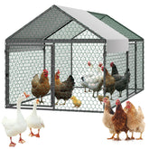 VEVOR metal chicken coop for 4–6 chickens, sturdy outdoor shelter.