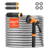 VEVOR metal garden hose 200 ft with stainless steel construction for durable outdoor watering.