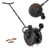 VEVOR rolling lawn core aerator front view showing anti-clog tines for deeper soil plugs