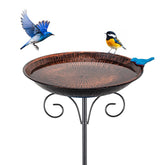VEWOSTAR metal bird bath on stake, ideal for outdoor garden decoration and bird visits.