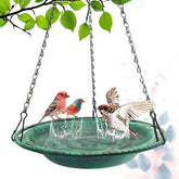 VIHSIPR birdbath 12in antique-green with chains for outdoor birds