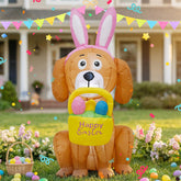 VIKIMORA Easter inflatable dog with LED lights for bright outdoor yard display.