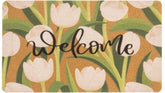 Vikodah welcome doormat with floral tulips and non-slip backing for secure entry.