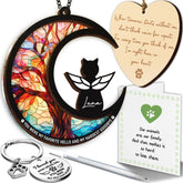 Vinatimes 6-inch cat memorial suncatcher with personalized name inscription in the window.