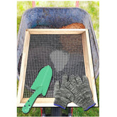 VIPMORE soil sifter with wooden frame, top view for garden soil prep