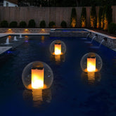 VISOFO floating solar globe over pool creates warm evening ambiance