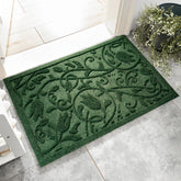 VivaNest Boho Green Floral Leaves front door mat captures dirt and welcomes guests.
