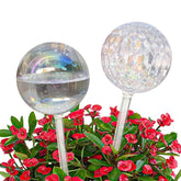 Vividaire iridescent large glass watering globes close-up for elegant plant hydration.