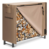 VIVOHOME 4ft firewood rack with cover keeps logs dry outdoors.