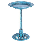 VIVOHOME Bird Bath outdoor blue pedestal 28in, year-round weather resistance.