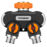 VIVOSUN 2-Way Garden Hose Splitter front view with dual outlets for two hoses.