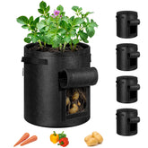 VIVOSUN 5-pack potato grow bags with handles and window for easy harvest.
