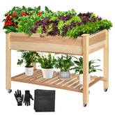 VIVOSUN elevated wooden garden bed, front view; ample planting space for herbs and greens.