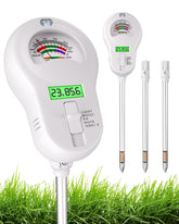 Vlantro 6-in-1 soil meter probes visible, quick readings for garden soils.