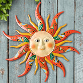 VOKPROOF sun face wall art, 17.3 inches, cheerful focal point for outdoor walls.