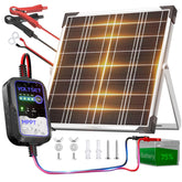 Voltset 20W solar panel assembly powering devices outdoors for portable power