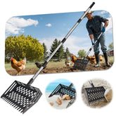 Vorhomness chicken-poop-scooper-rake-2in1-36-65 in action for efficient coop cleanup.