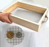 Voulosimi soil sifter 3-8 mesh screen for quick debris removal in potting soil.