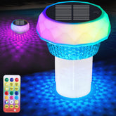 VsMon-Fri solar pool floater with light glowing at night for ambient ambiance