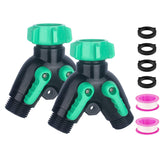 Vtenyeo two way hose splitter close-up shows sturdy construction for reliable outdoor watering