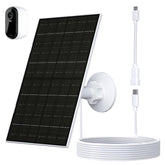 Vuebee 7W solar panel powers Arlo Essential 2K outdoors for continuous charging.