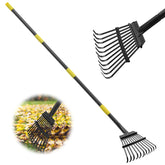 VUGHIUA 60-inch rake with 11 tines for efficient lawn cleanup.