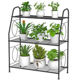 VyGrow 3-tier plant stand for indoor and outdoor use, sturdy metal construction.