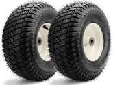 Vypart 15x6.00-6 NHS front tire and wheel for smooth turf mowing.