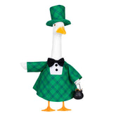 Vzuito St. Patrick’s Day goose outfit on a porch goose for an eye-catching display.