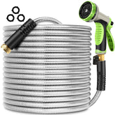Wabolay metal garden hose 100ft coiled for easy storage and quick access