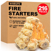 WABUPD 216 fire starter packaging close-up highlighting eco-friendly ignition materials.