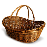 Wald Imports small wicker basket with handle in dark brown, perfect for picnics or gifting.